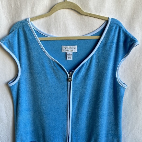 Vintage Karen Neuburger blue terry cloth lounge dress / sleepwear, size L - Picture 2 of 5